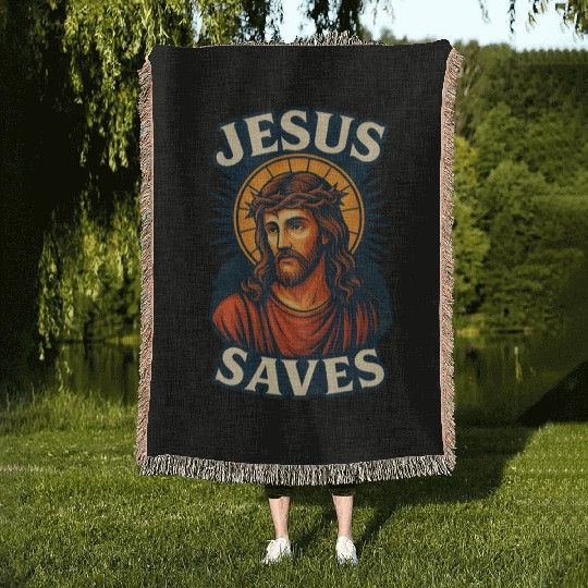 Jesus Saves Woven Blankets Design | Bold Semi-Realistic
