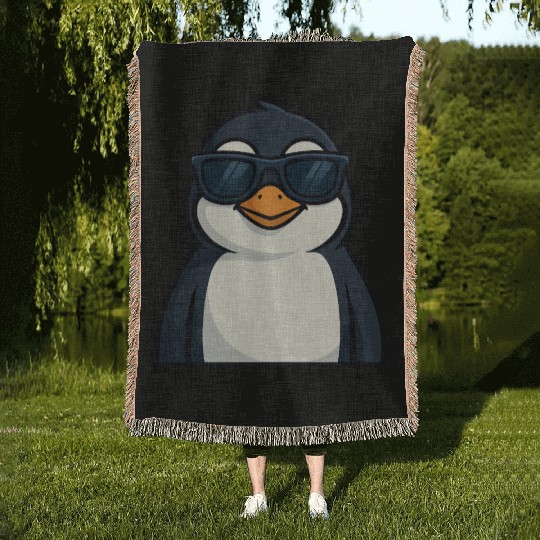 Cool penguin with sunglasses summer funny Woven Blankets