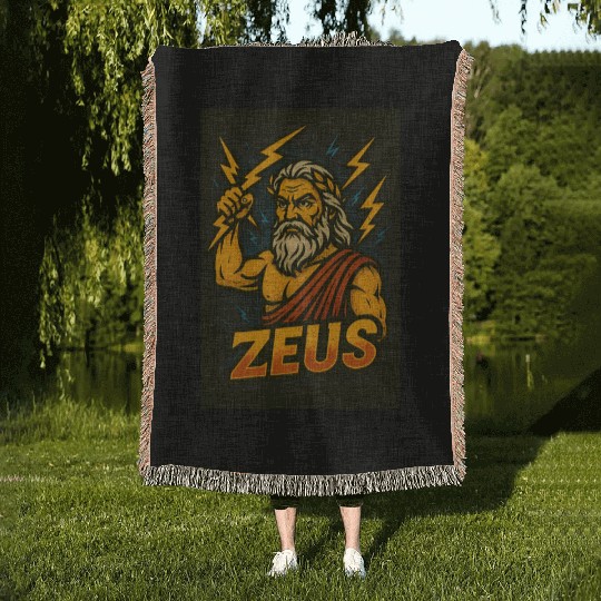 Epic Zeus Thunderbolt Illustration Woven Blankets