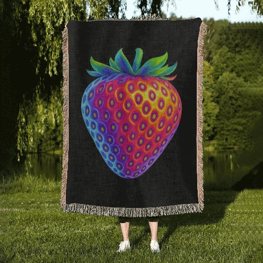 Neon strawberry Woven Blankets