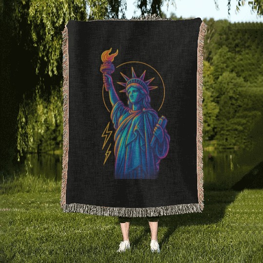 Statue of Liberty Neon Woven Blankets Design