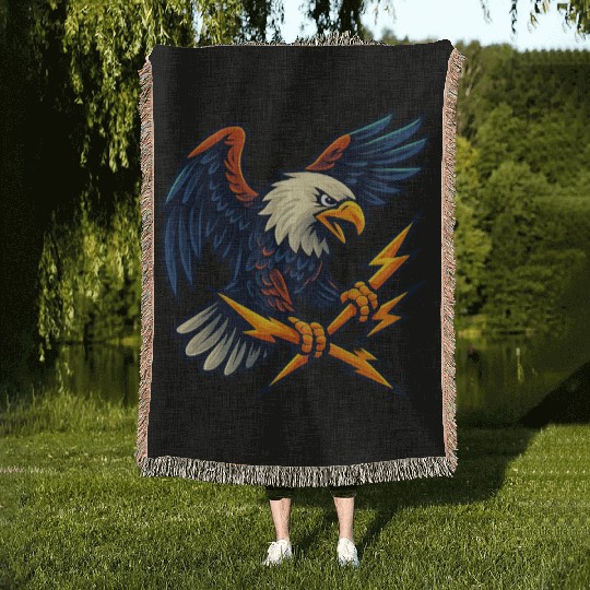 Bald Eagle with Lightning Bolts Woven Blankets Design