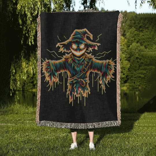 Neon Scarecrow – Haunted Harvest Glow Woven Blankets
