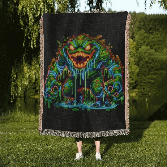 Neon Swamp Beast – Toxic Terror Woven Blankets