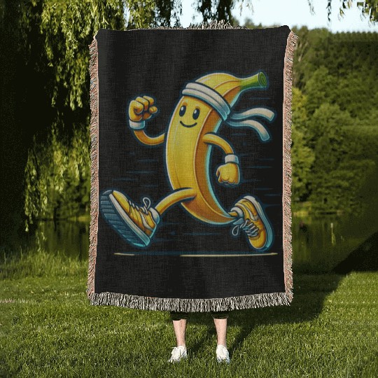 Running Banana – Energetic Fruit in Motion Woven Blankets