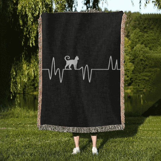 Cat Heartbeat Woven Blankets Cute Kids Men Women Cat Lover
