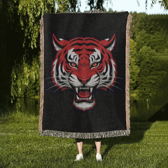 Savage Red Tiger Head – Fierce Wild Beast Woven Blankets