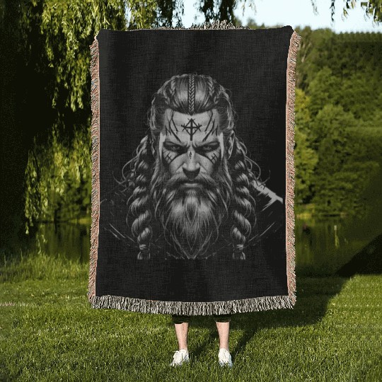 Viking Warrior Man Odin Thor Norman Walhalla Woven Blankets