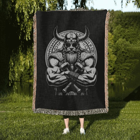 Viking Warrior Man Odin Thor Norman Walhalla Woven Blankets