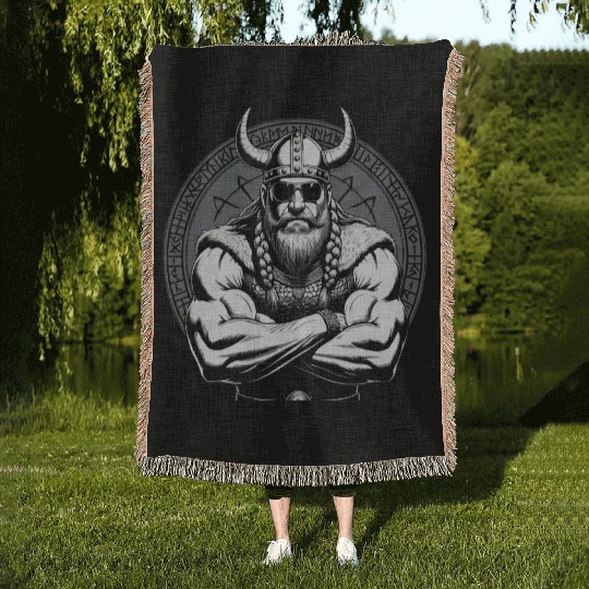 Viking Warrior Man Odin Thor Norman Walhalla Woven Blankets
