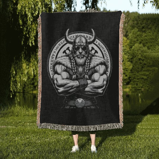 Viking Warrior Man Odin Thor Norman Walhalla Woven Blankets