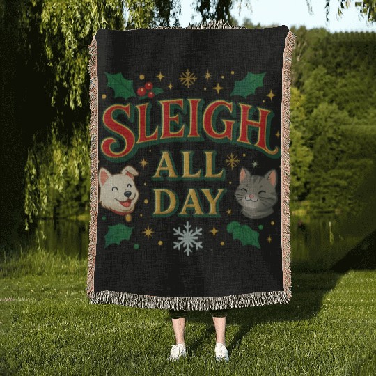Sleigh All Day – Cute Holiday Pet Edition Woven Blankets