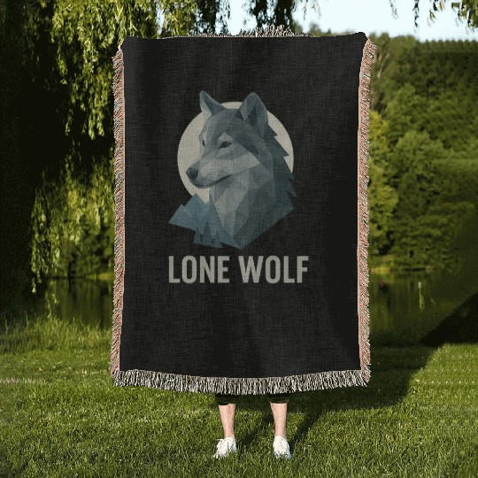 Lone Wolf – Geometric Wolf Head under Moon Wildern Woven Blankets