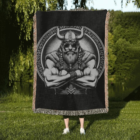 Viking Warrior Man Odin Thor Norman Walhalla Woven Blankets