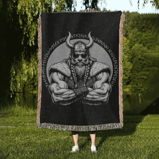 Viking Warrior Man Odin Thor Norman Walhalla Woven Blankets