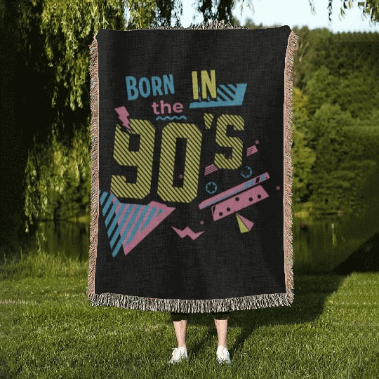Born In The 90s Retro Nostalgia 90s Design Woven Blankets
