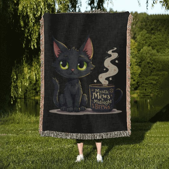 Mystic Mews & Midnight Brews - Black Cat & Magic Woven Blankets