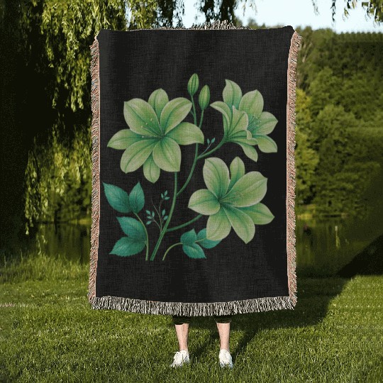 Green Lilies Floral Design Woven Blankets