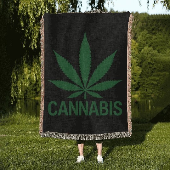 Cannabis Hemp Leaf Statement Green Look Woven Blankets