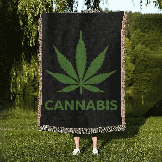 Cannabis Hemp Leaf Statement Green Look Woven Blankets