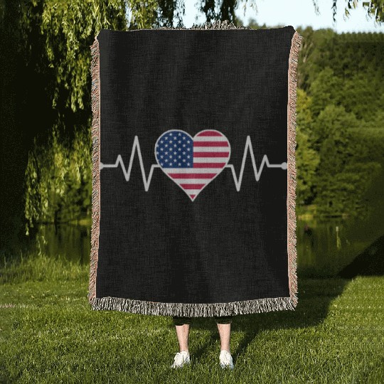 American Flag Heart Woven Blankets Freedom 4th of July