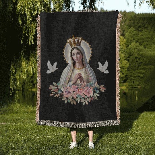 Our Lady of Fatima Mother Mary Saint Catholic Woven Blankets