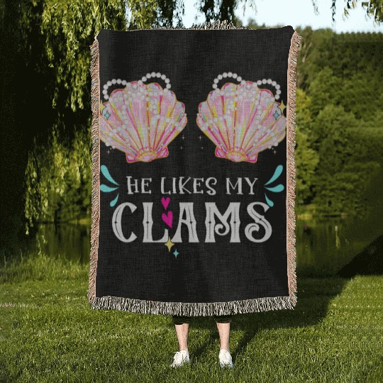 He likes my Clams couples love seashell summer Woven Blankets