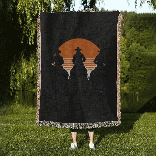 Western Riders at Sunset Woven Blankets
