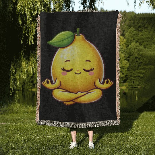 Cute lemon yoga meditation relaxation cartoon Woven Blankets