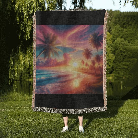 Tropical Sunset Bliss Woven Blankets