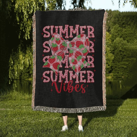 Strawberry Summer Vibes Woven Blankets