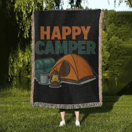 Happy Camper – Cozy Camping Vibes Woven Blankets