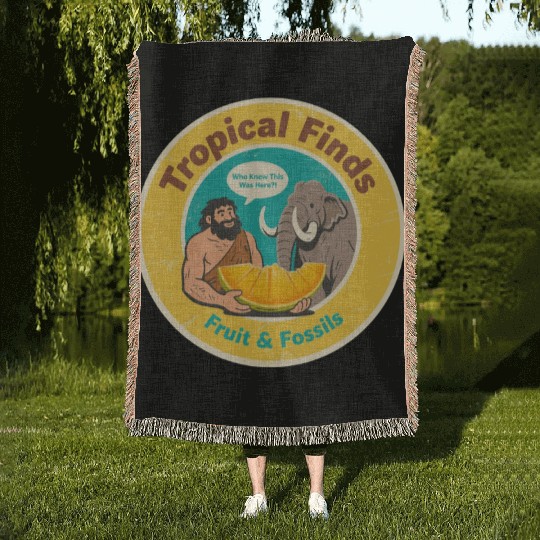 Caveman Mammoth Retro Ancient Fruit Discovery Woven Blankets