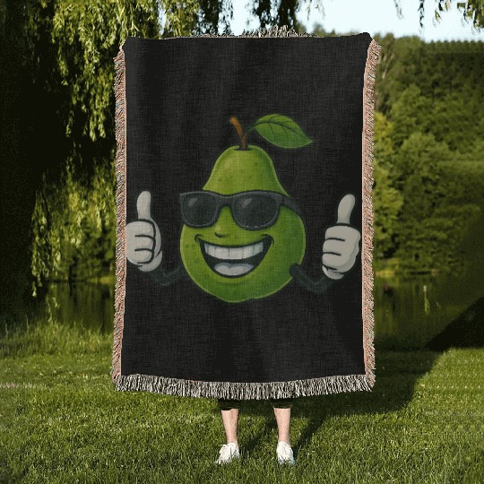 Cute cartoon pear guava fruit summer joy Woven Blankets