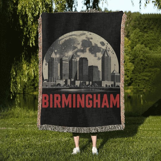 Birmingham City Albm Skyline Full Moon Woven Blankets