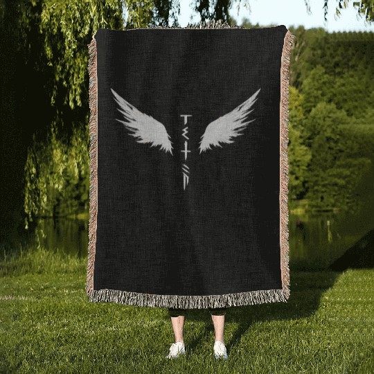 White Angel Wings Symbol with Futuristic Tribal Woven Blankets