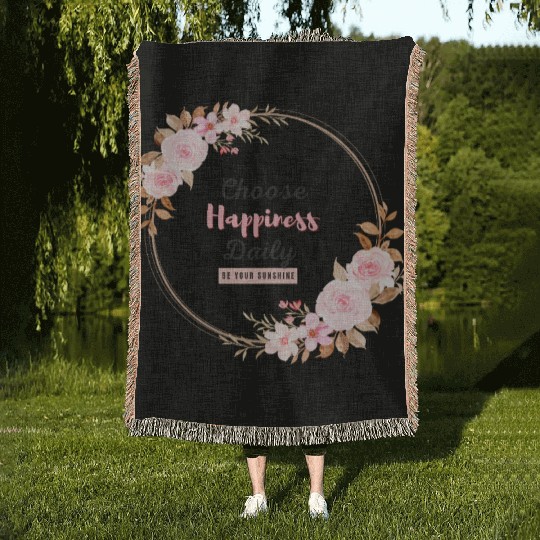 Choose Happiness Floral Frame - Bloom With Joy Woven Blankets