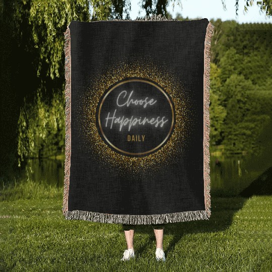 Choose Happiness Quote Design - Gold Luxury Gift Woven Blankets