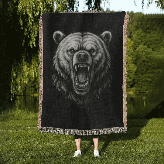Fierce Roaring Bear Head Woven Blankets – Bold Wilderness