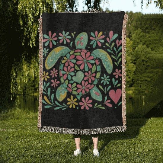 Summer Vacation Sea Turtle Woven Blankets