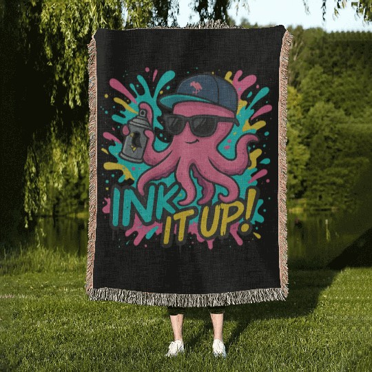 Ink It Up – Cool Graffiti Octopus Street Art Desig Woven Blankets