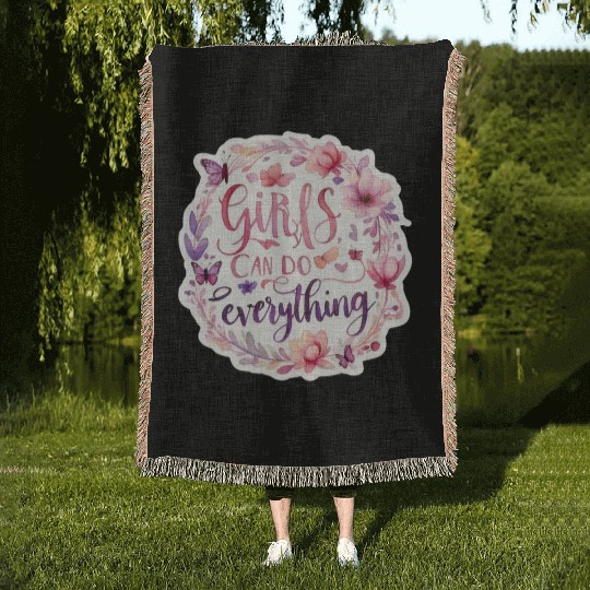 Girls can do everything fun positive message GIRL Woven Blankets