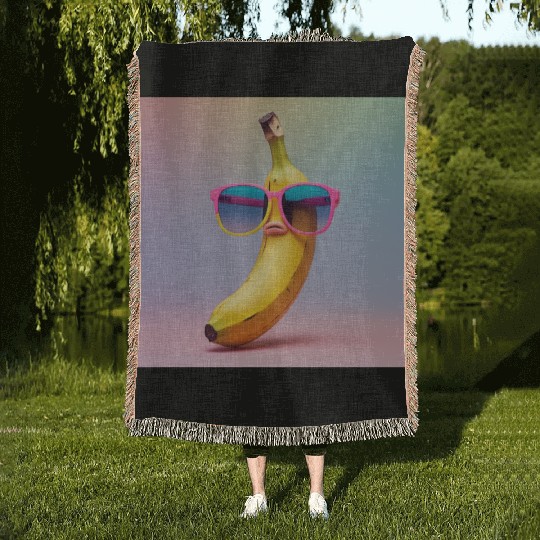 Confused Banana – Retro 90s Meme Art Woven Blankets