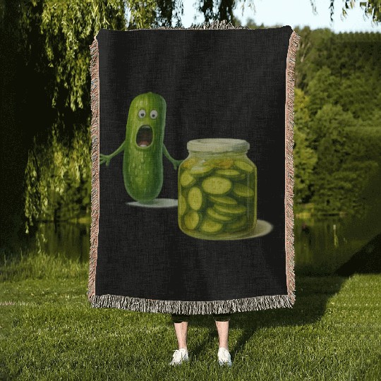 Funny Pickle Cartoon Cute Dill Pickle Jar Reaction Woven Blankets