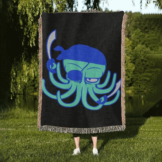 Octopus pirate crew captain sailor buccaneer sail Woven Blankets