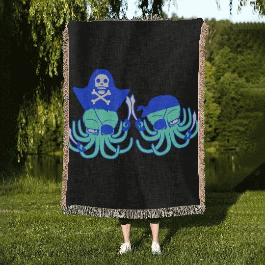 Two octopus pirate sailing crew captain privateer Woven Blankets