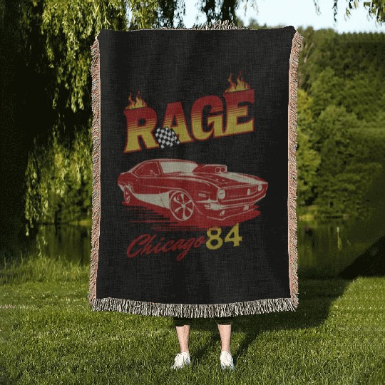 Vintage Rage Chicago 84 Muscle Car Art Woven Blankets