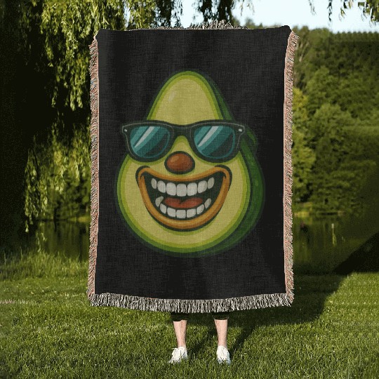 Cool avocado with sunglasses summer veggie fun Woven Blankets