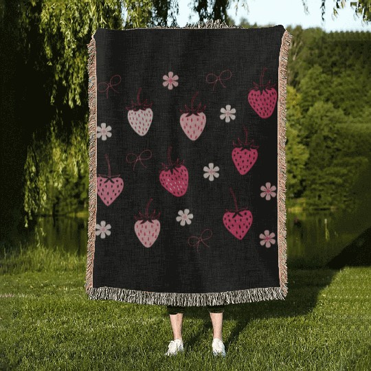 Strawberry Seamless Pattern Summer Vacation Woven Blankets