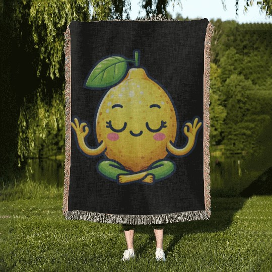 Funny lemon yoga meditation relaxation chill carto Woven Blankets